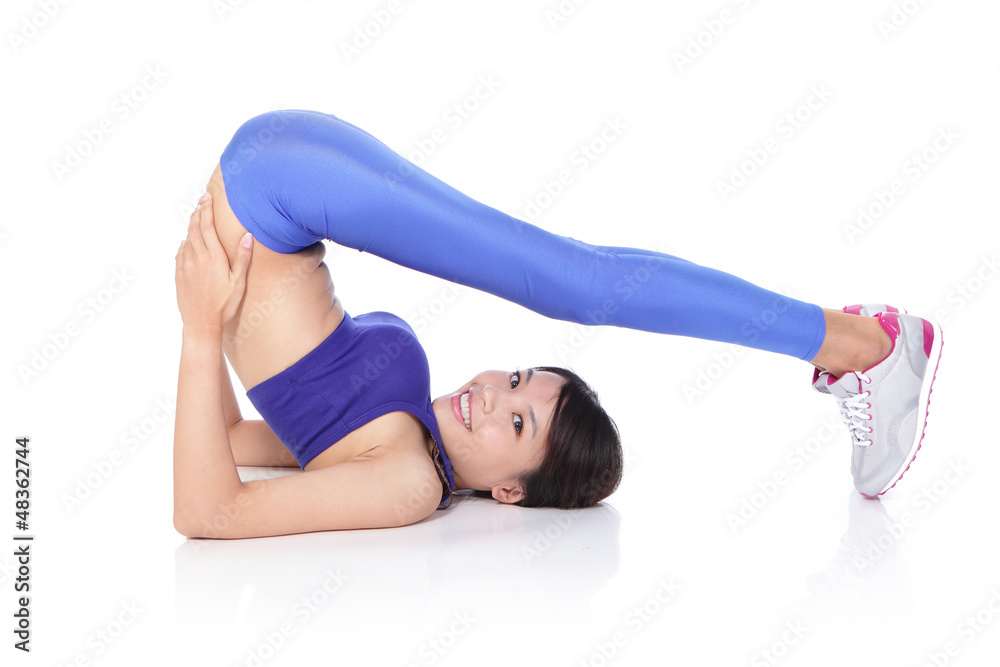 Yoga girl in blue gym suit