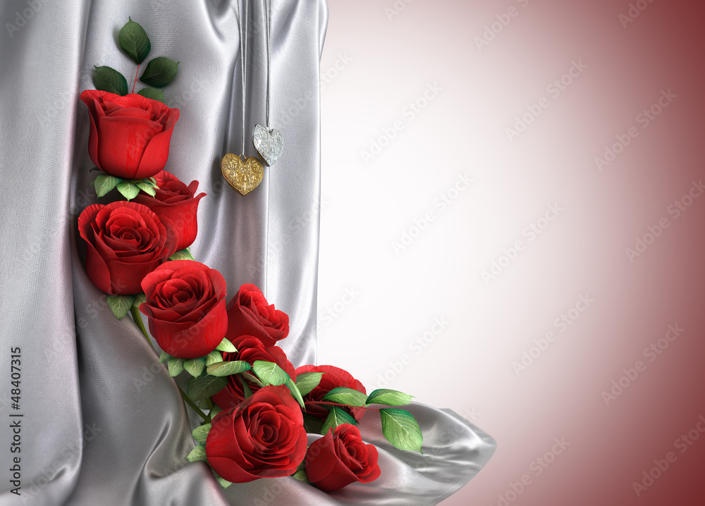 isolate holiday background with roses, jewellery and fabric