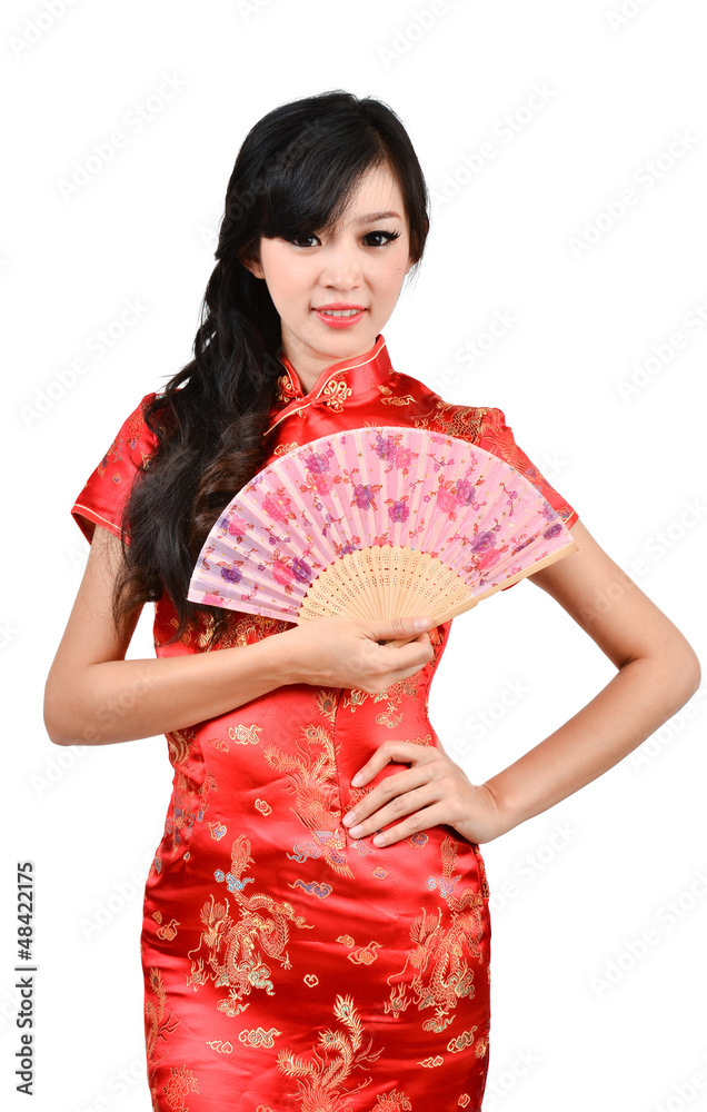 pretty women with Chinese traditional dress Cheongsam and hole C