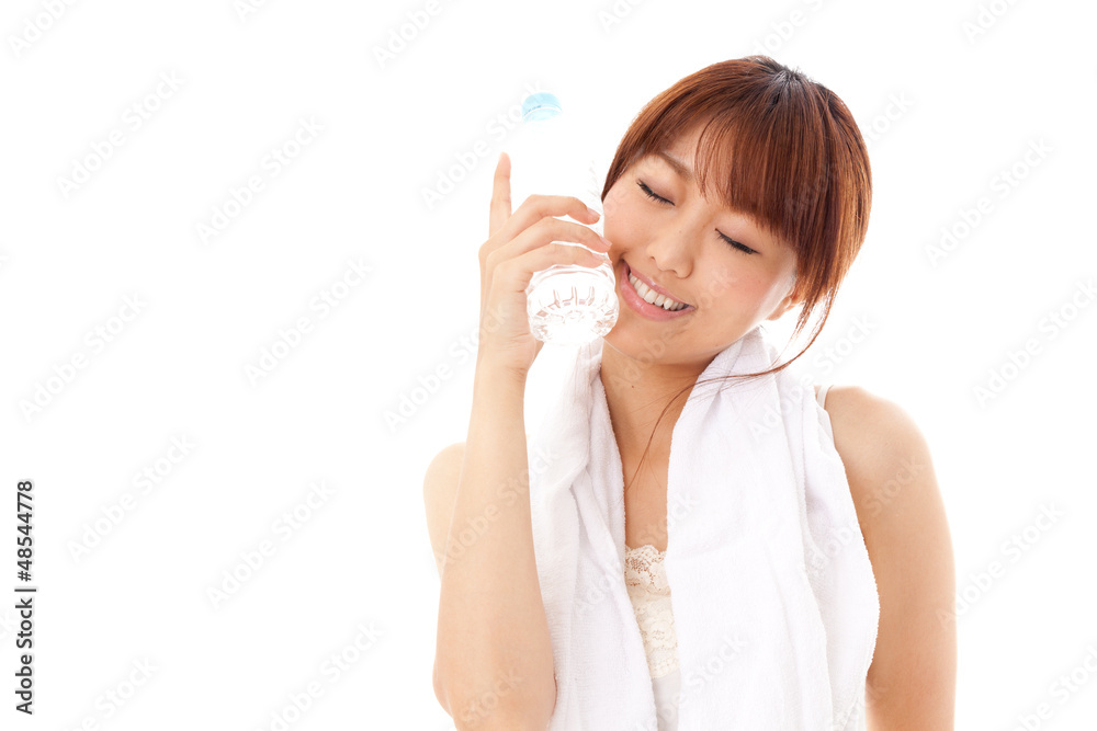 attractive asian woman on white background