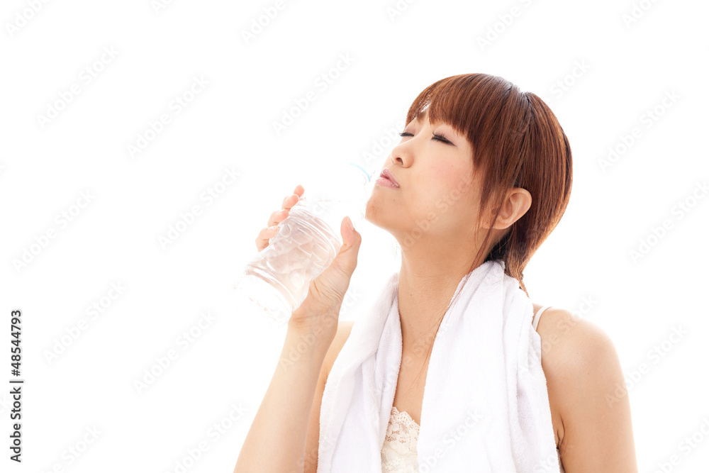 attractive asian woman on white background