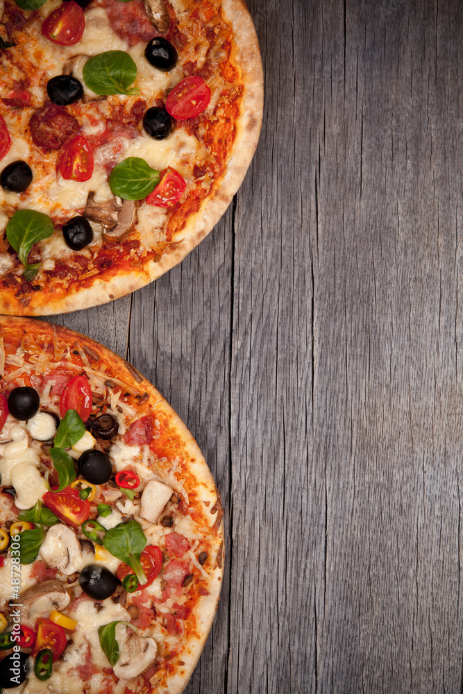  Delicious italian pizza served on wooden table