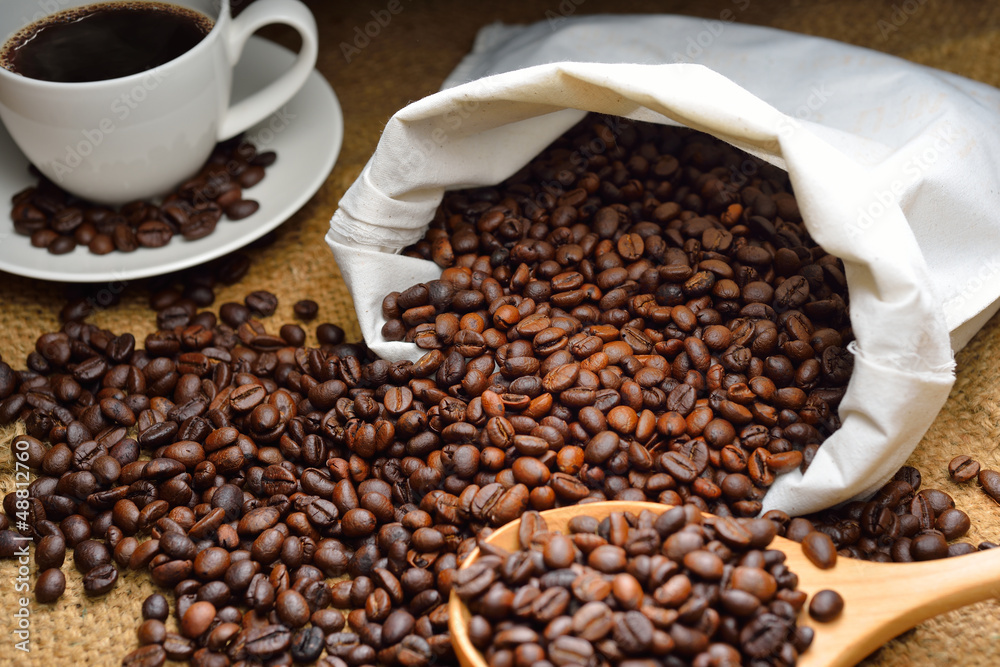 coffee beans and coffee cup