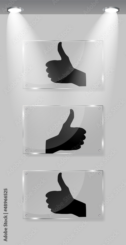 Hand signal on white frames in art gallery vector illustration.