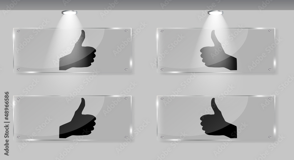 Hand signal on white frames in art gallery vector illustration.