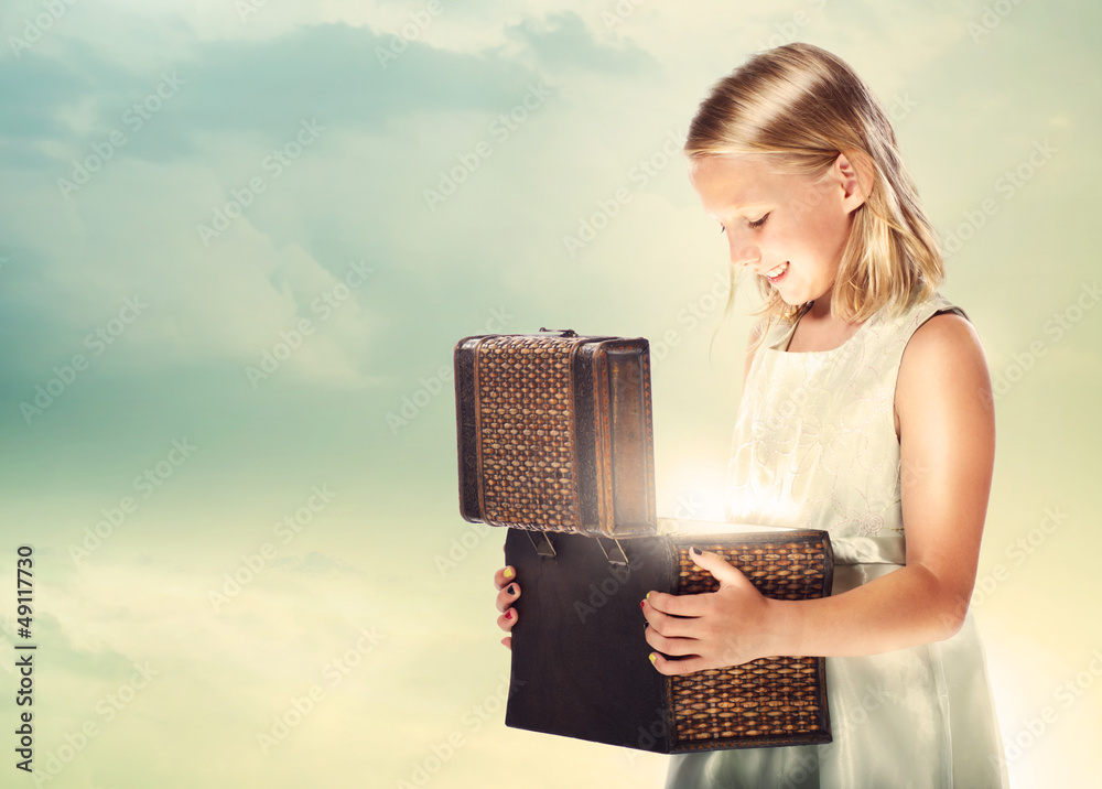 Blonde Girl Opening a Treasure Box