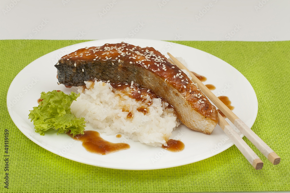 salmon with teriyaki sauce