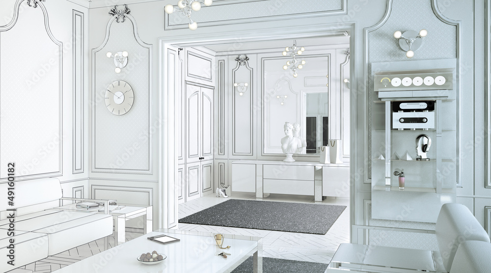 Klassical Salon in neutral white (drawing)