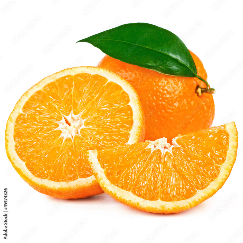 One oranges and half juicy half oranges