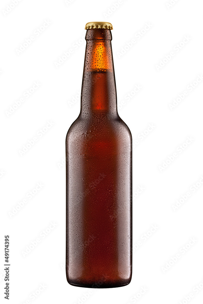 Beer bottle with water drops + Clipping Path