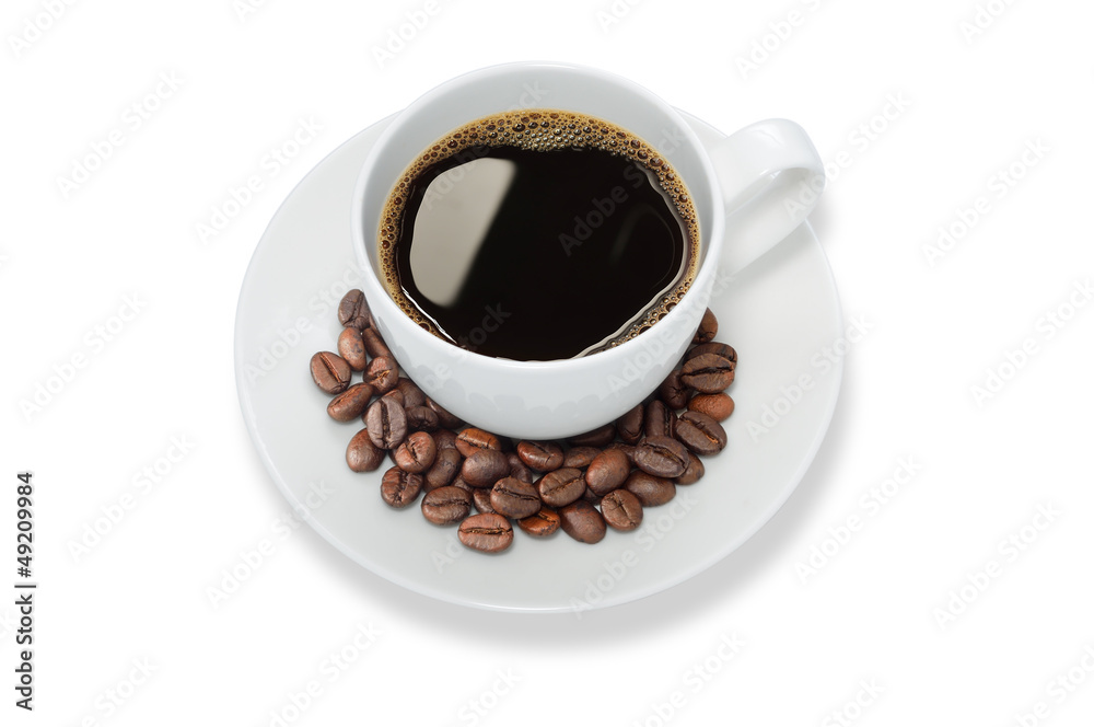 coffee cup and coffee beans,isolate on white