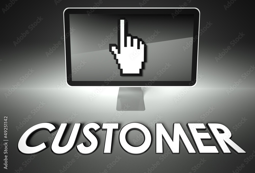 Screen and hand icon with Customer, E-commerce