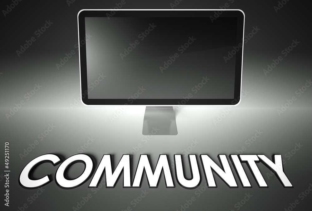 Computer blank screen with word Community