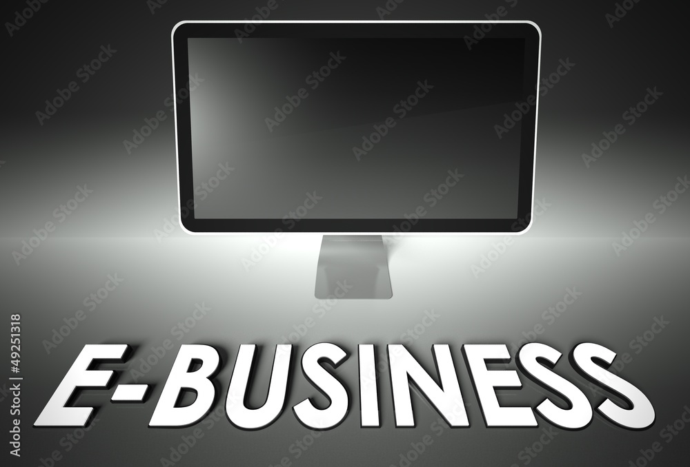 Computer blank screen with word E-business