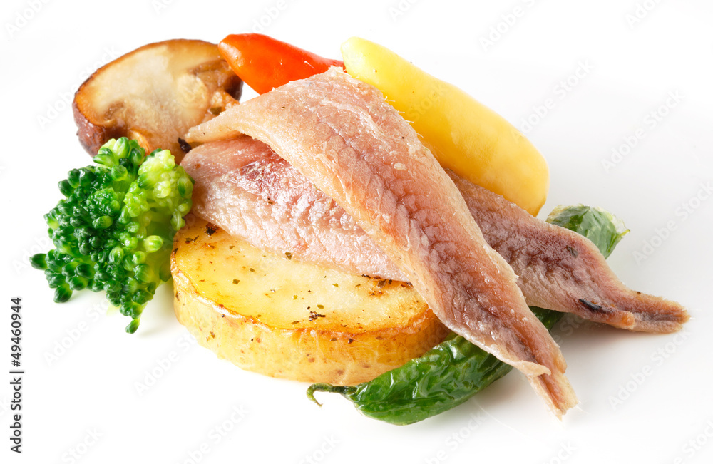 anchovy with vegetables isolated