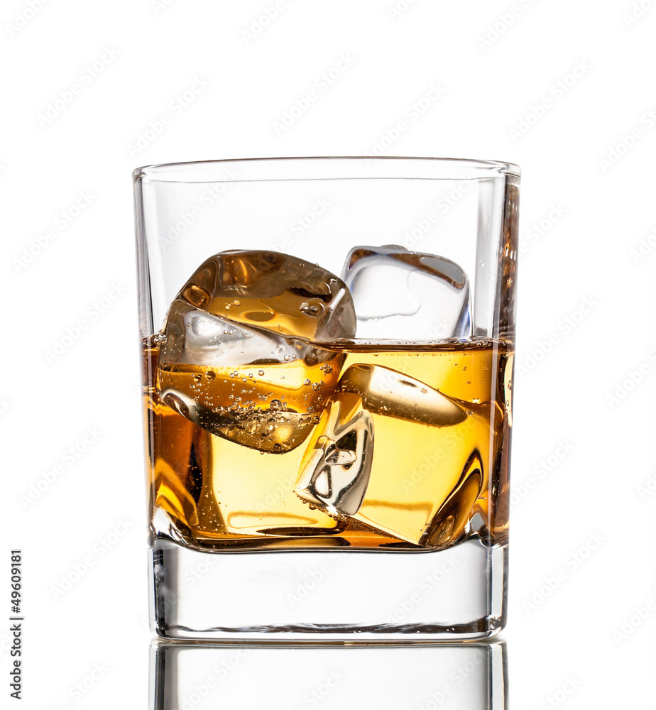 Glass of whiskey, isolated on white background