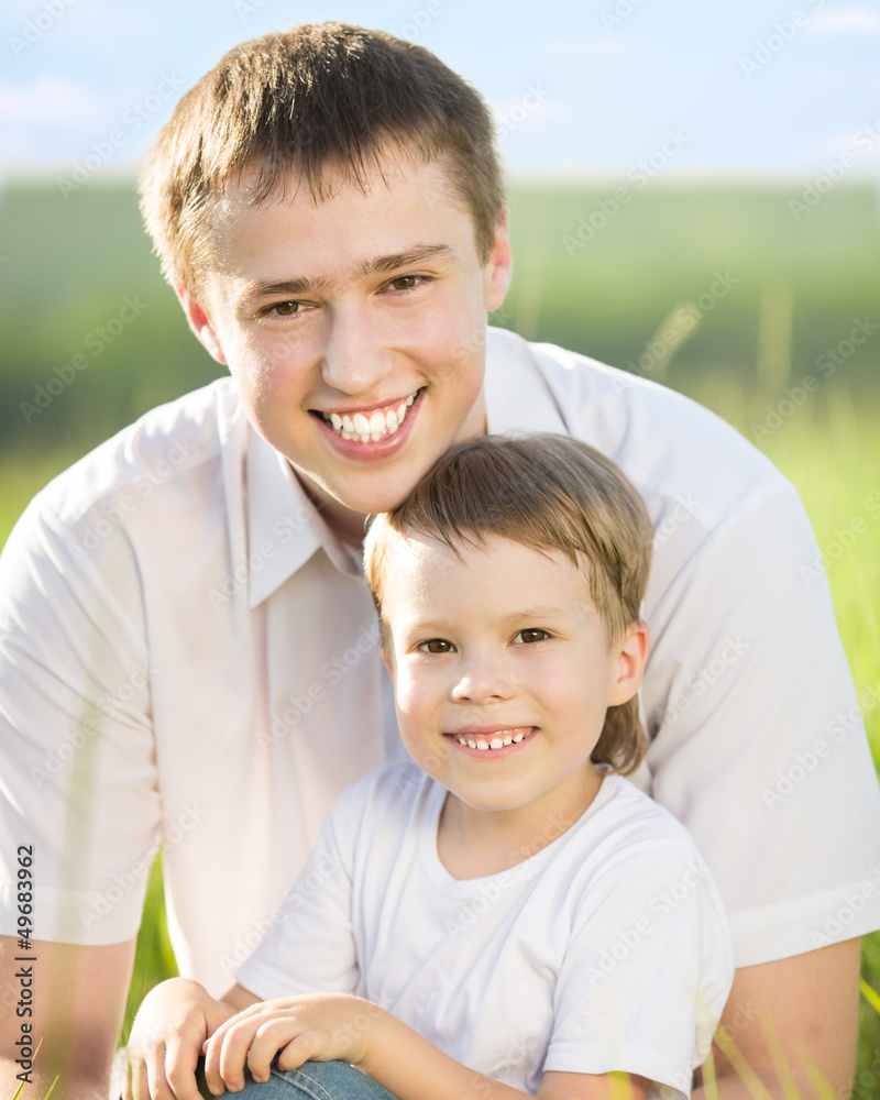 Father and son outdoors