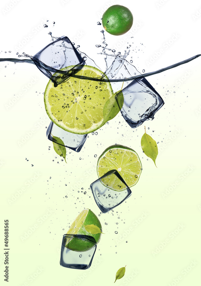 Limes with ice cubes