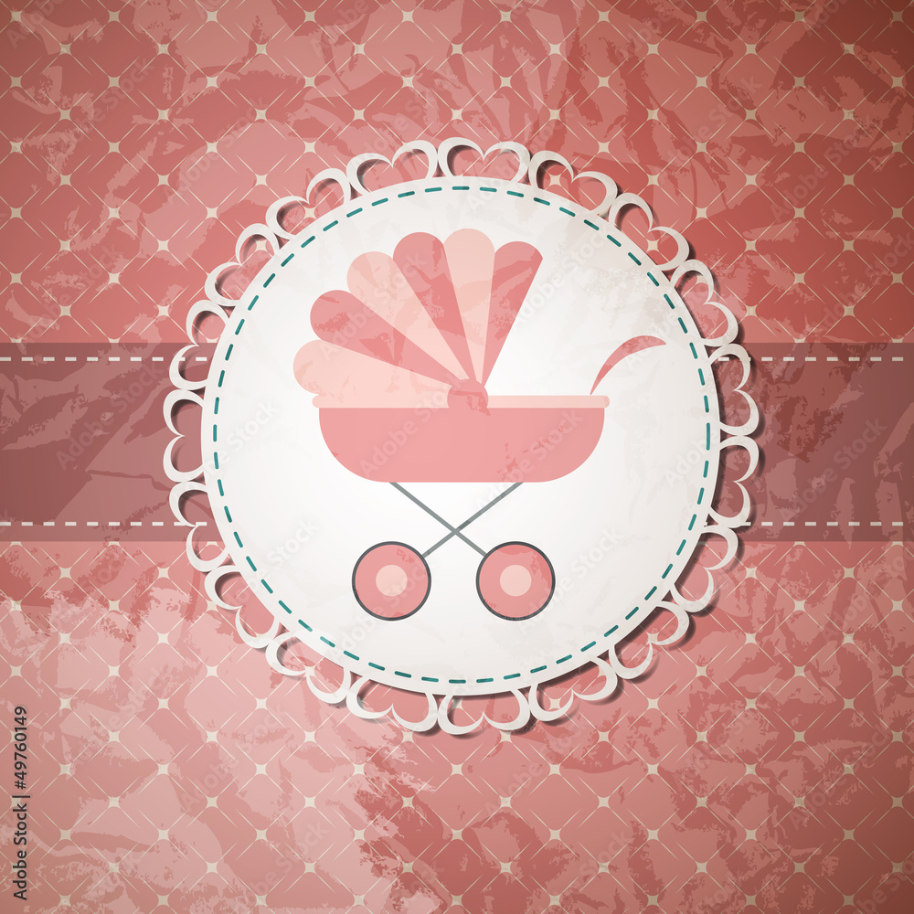 Vector illustration of pink baby carriage for newborn girl