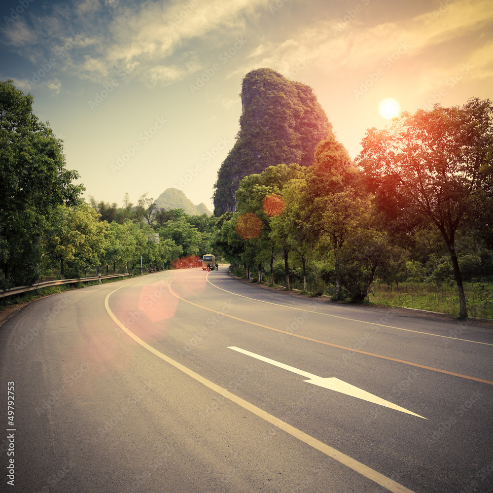 highway in sunset