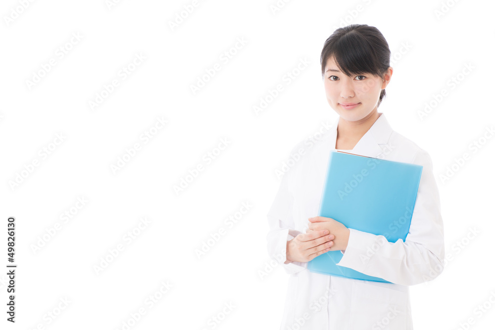 a young asian doctor on white background