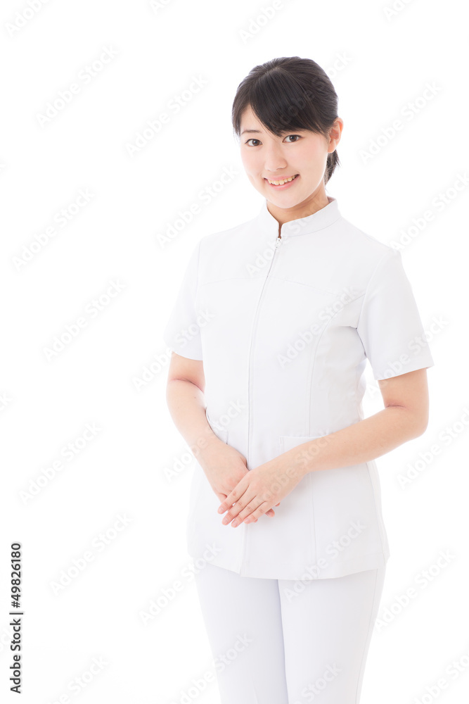 a young asian nurse on white background