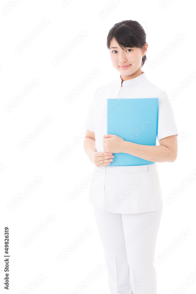 a young asian nurse on white background