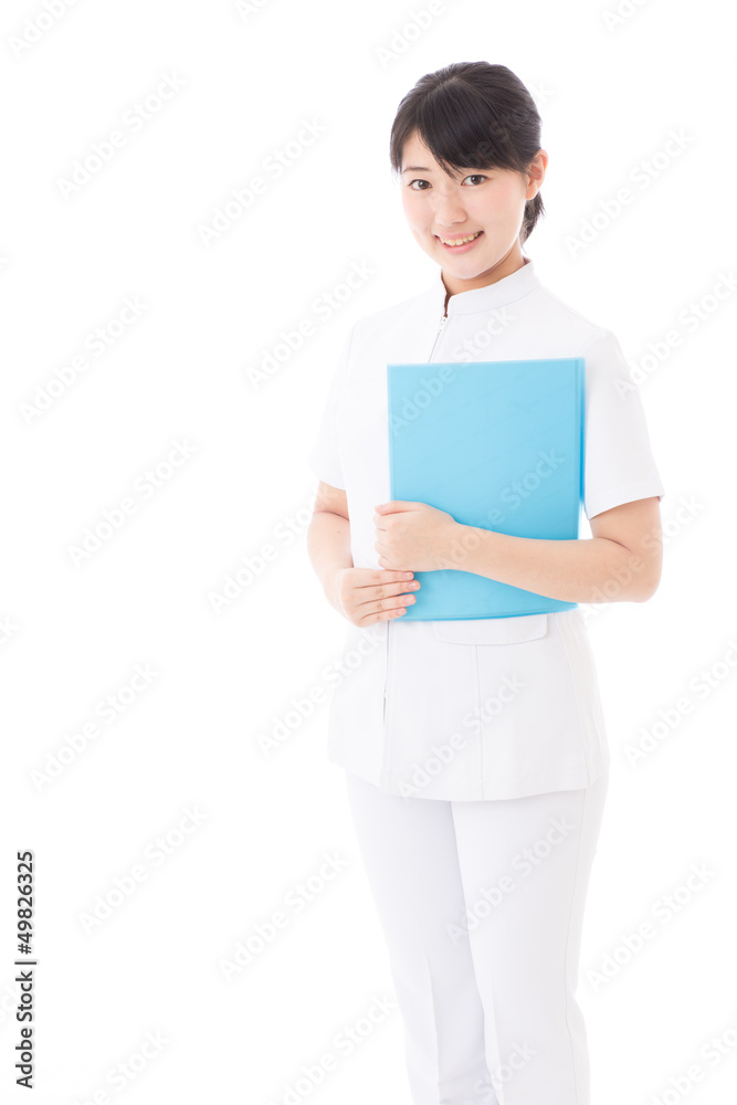 a young asian nurse on white background