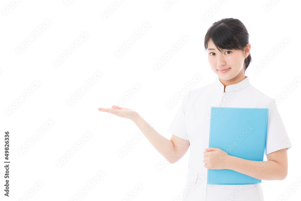 a young asian nurse on white background