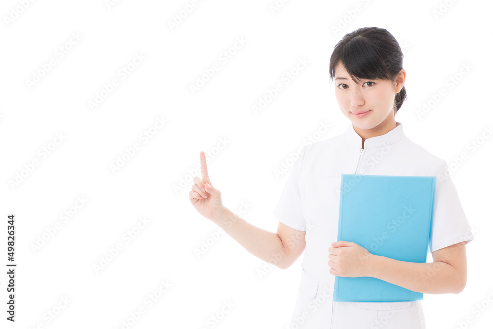 a young asian nurse on white background