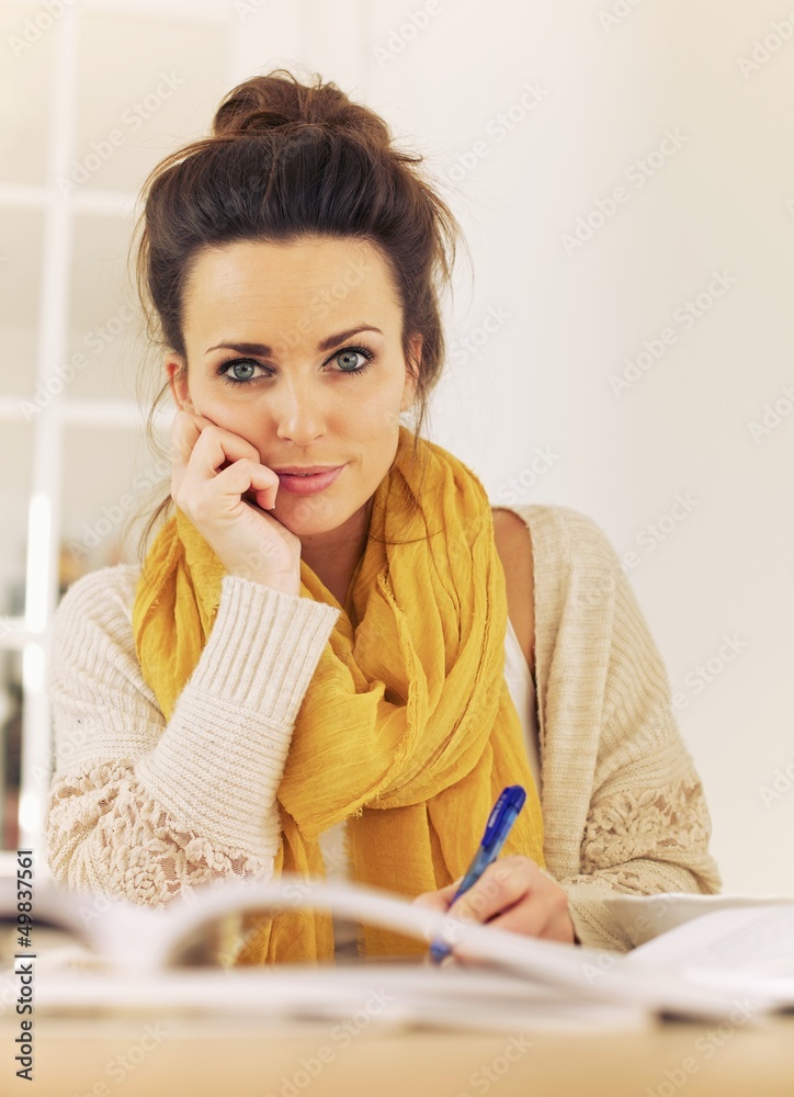 Gorgeous College Girl in Campus Library Looking at You