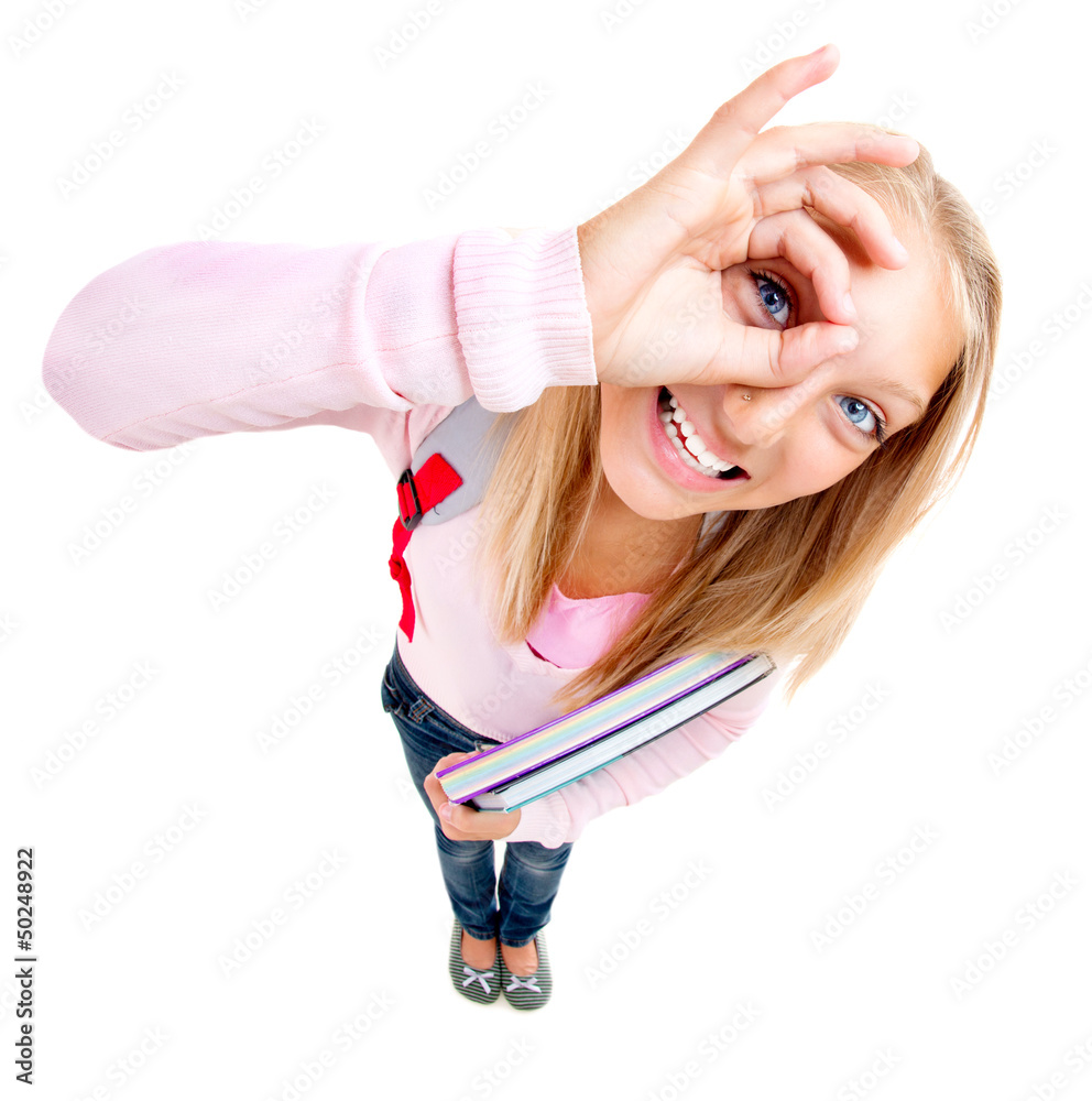 Funny Schoolgirl or Student over white