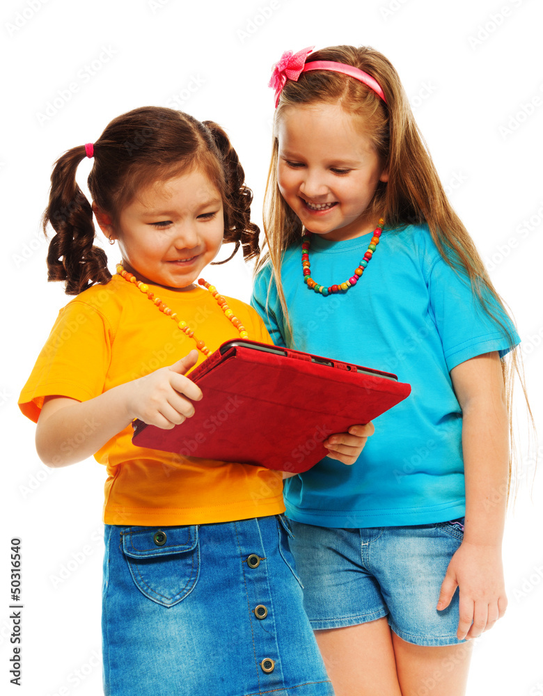 Girls playing with computer