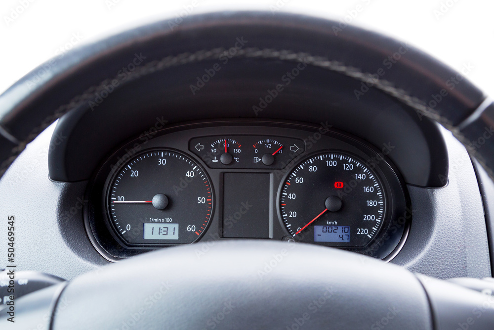 Car illuminated dashboard closeup