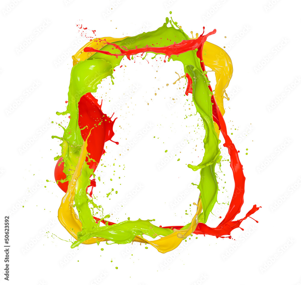 Isolated shot of colored paint frame splash on white background