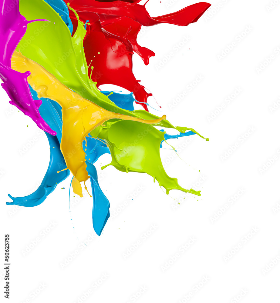 Colored splashes in abstract shape, isolated on white background