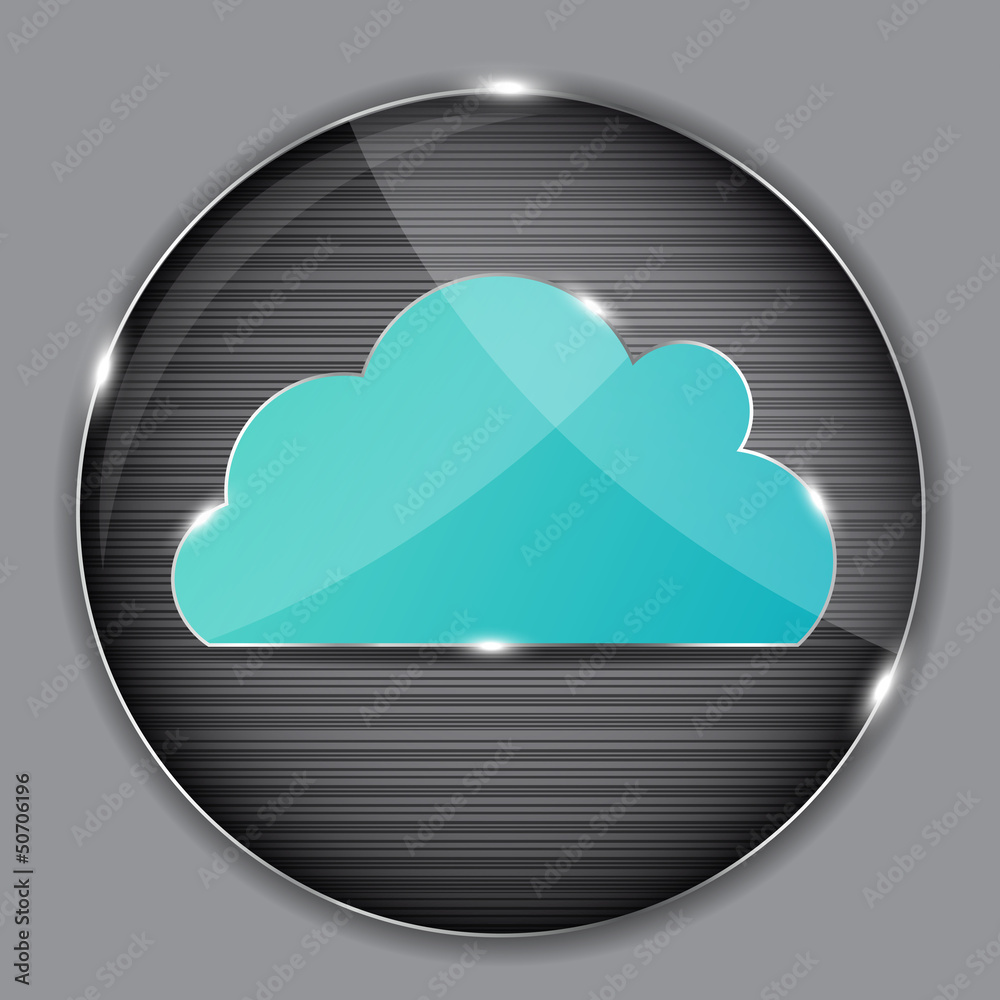 Vector glass button with cloud icon