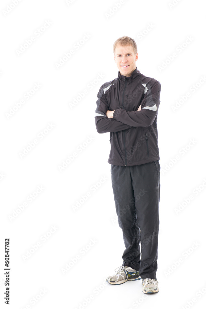 a young sporty man on white background