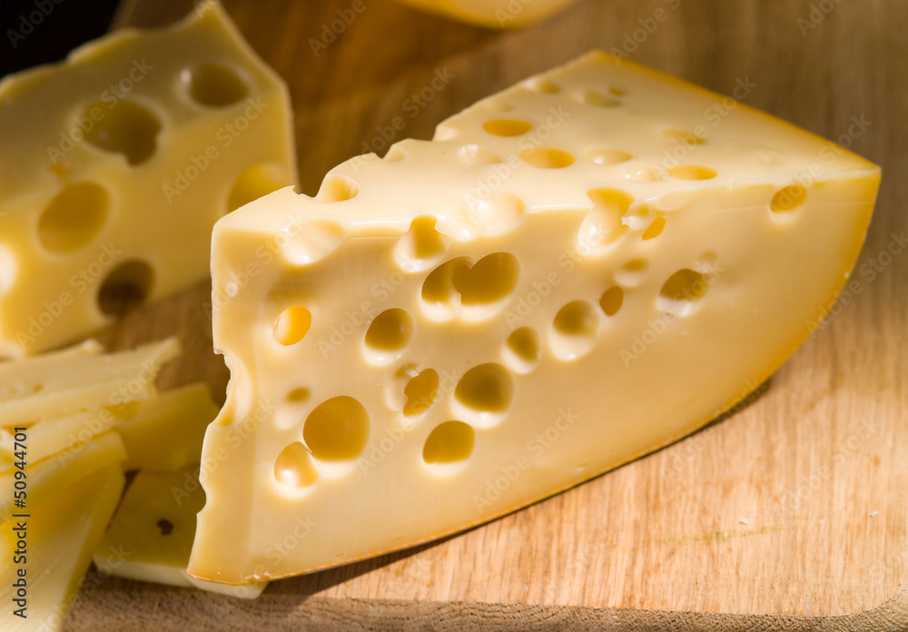 Cheese on wooden board