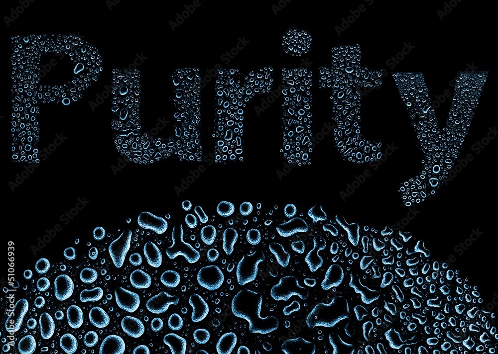 Purity made of water drops, background on black