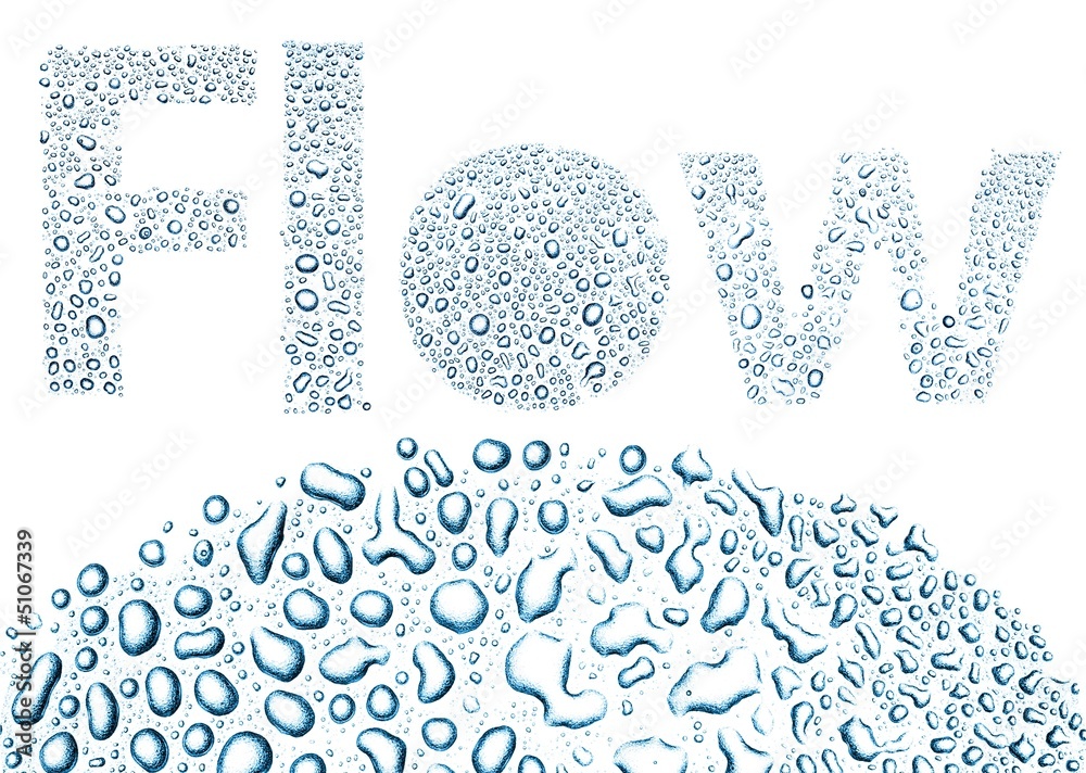 Flow made of water drops, background on white