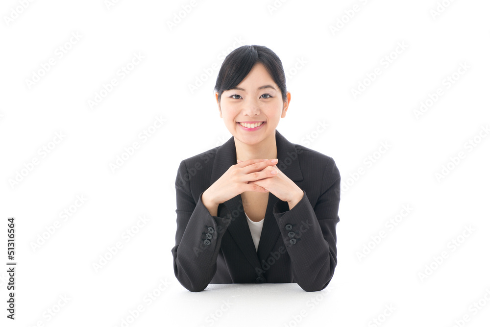 a young asian businesswoman on white background