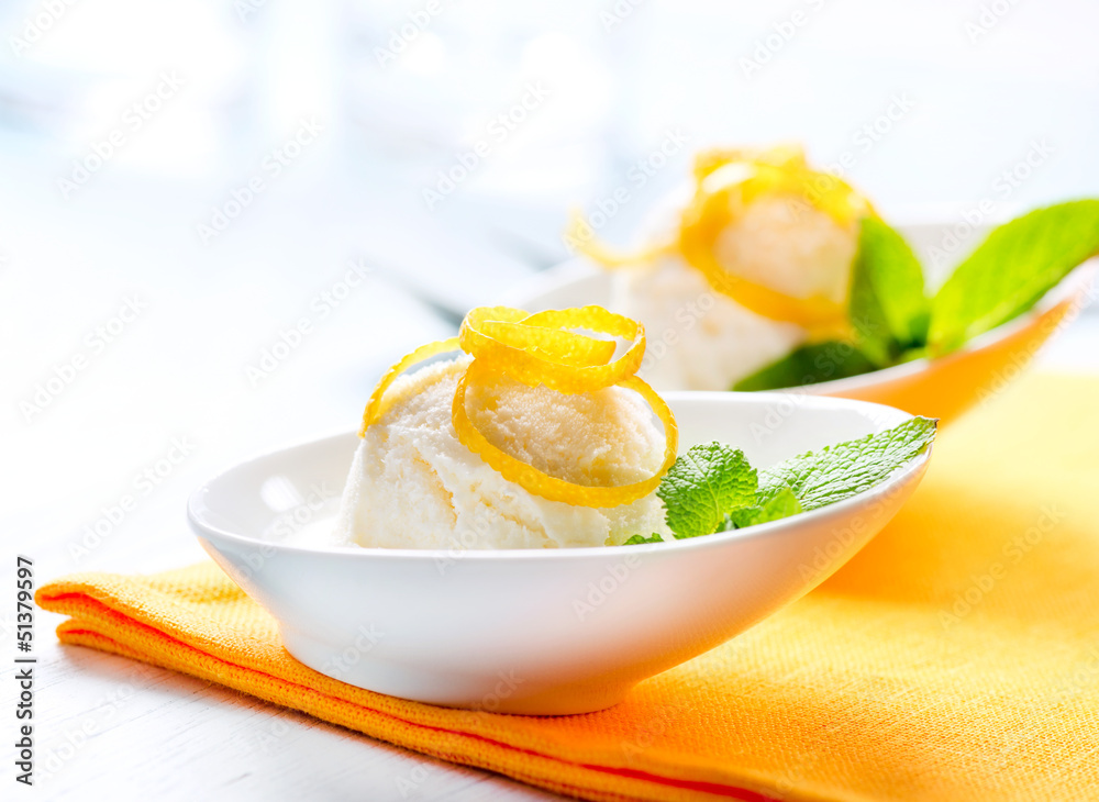 Ice Cream. Homemade Lemon Icecream Dessert