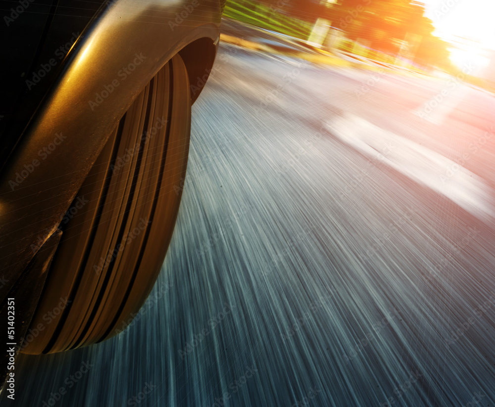 car on the road with motion blur background.