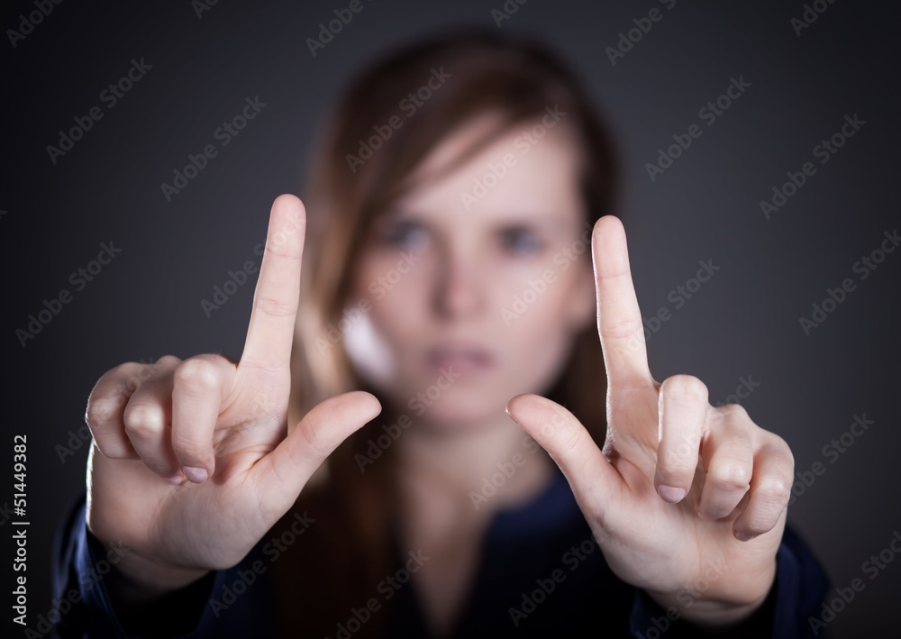 Woman two hands pointing something