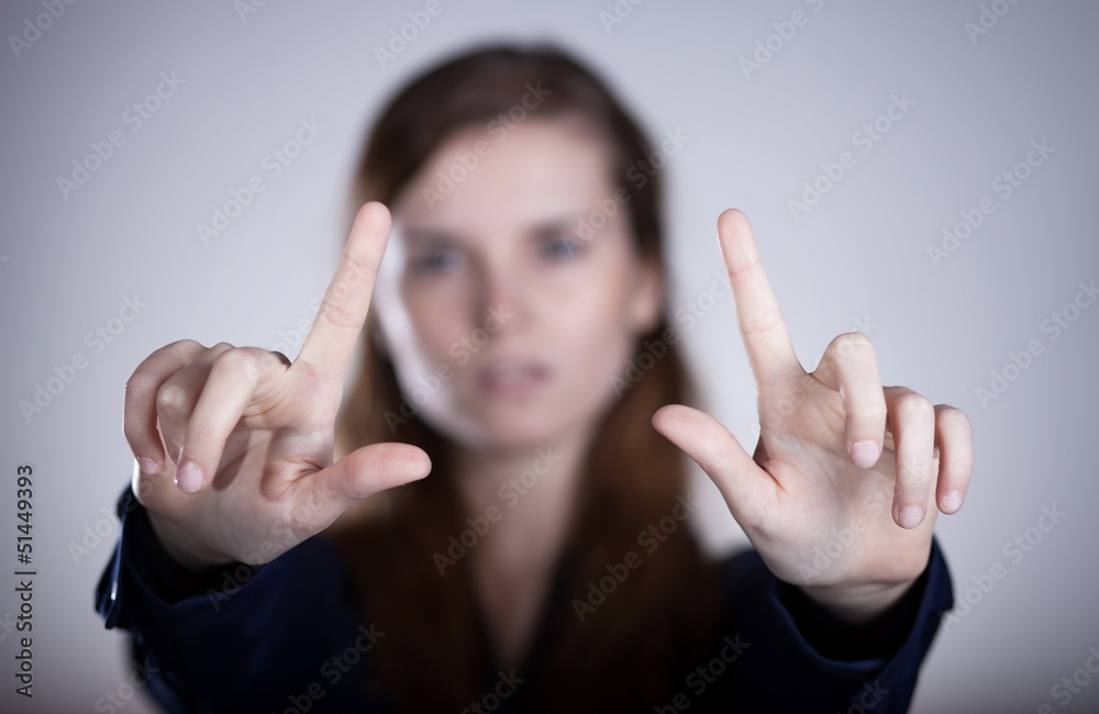 Woman two hands pointing something