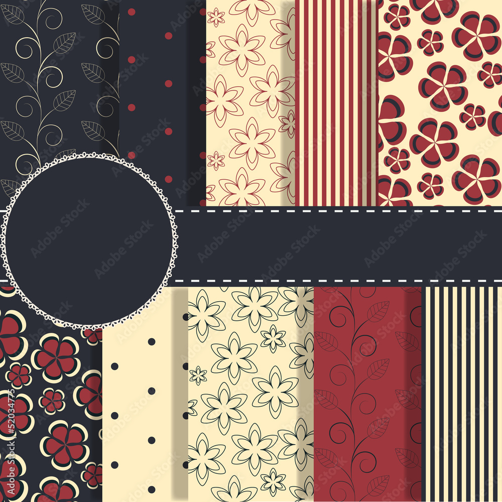 set of beaautiful vector red and blue paper for scrapbook