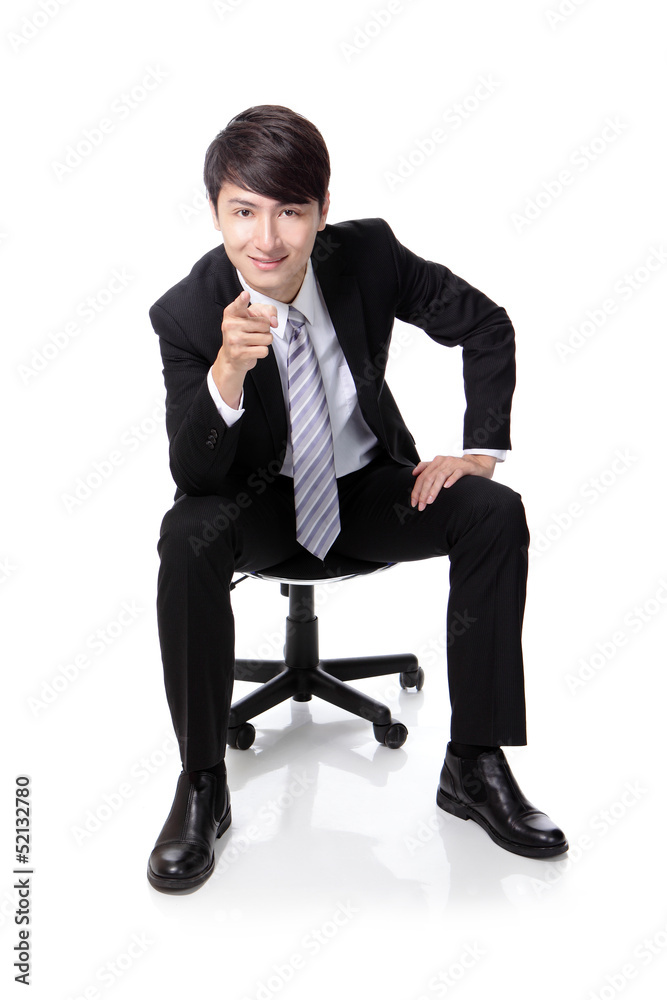 businessman smiling and pointing to you