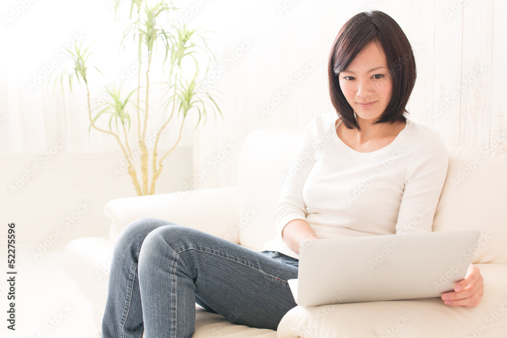 beautiful asian woman using laptop computer