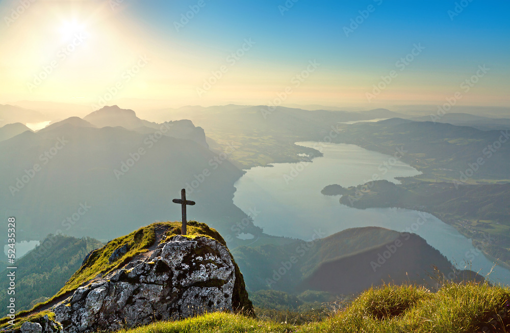 Beautiful landscape with Alps at sunset, Salzkammergut, Austria